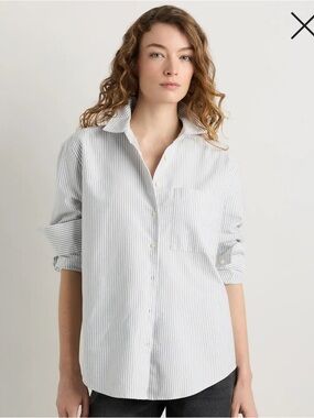 Quince Organic Cotton Relaxed Oxford Shirt Black Midtown Stripe Size Small